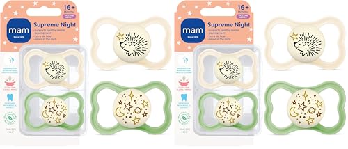 Image of MAM Supreme Night Baby Pacifier, for Sensitive Skin, Patented Nipple, 4 Pack, 16+ Months, Unisex,2 Count (Pack of 1)