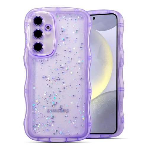 Coque Samsung S26 Plus violette transparente pailletée antichoc en TPU souple au design ondulé