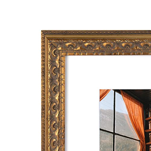 Image of Golden State Art, 12x16 Ornate Bronze Color Frame - White Mat for 8x12 Photo - Complex Molding Design - Wall Mounting - Portrait /Landscape - Tempered Glass