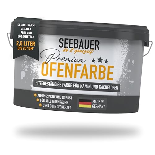 SEEBAUER diy Ofenfarbe für Innen 2,5L - Hitzebeständige Farbe für Kamin und Kachelofen - Atmungsaktiv und Abwaschbar