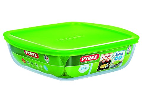 Pyrex - Contenitore quadrato per cucinare e conservare, con coperchio, 25 x 22 cm, 1,7 l