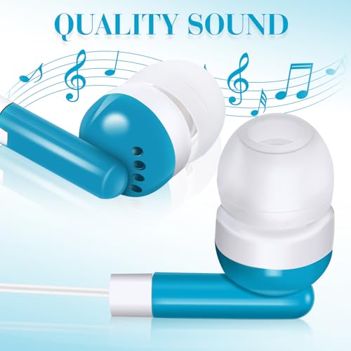 Image of Konohan 25 Pcs Bulk Earbuds with Wire Basic Headphones in Ear for Libraries Laptop, No Microphone 3.5 mm Jack Earbuds Dot Headphones, Individually Bagged (Sky Blue)