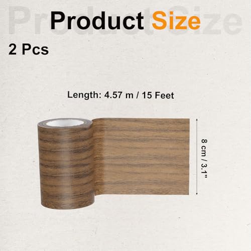 Image of PATIKIL Wood Grain Tape 3.1 inch x 15 Ft, 2 Pcs Self-Adhesive Wood Texture Repair Tape Realistic Wood Effect Contact Paper Patch for Furniture Cabinets Floor Walls Home, Dark Brown Oak
