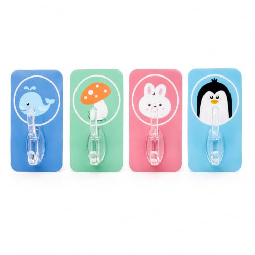 Image of 2 PCS Waterproof Cartoon Design Wall Hooks Self Adhesive Strong Sticky Wall Hangers Cute Kitchen Bathroom Hanging Clips Magic Sticker No Drill Punch Utility Hooks