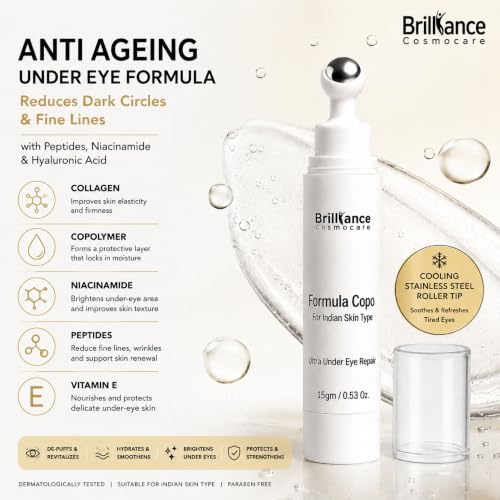 Image of Brilliance Under Eye Serum for Dark Circles & Puffiness 15g, Hydrating | Anti-Ageing Formula with Peptides, Niacinamide & Hyaluronic Acid | Reduces Fine Lines, Unisex, Derm-Tested