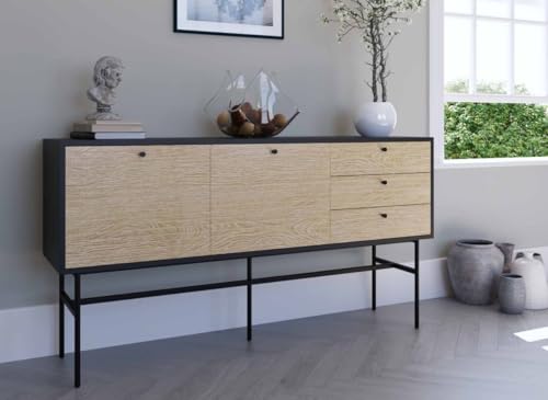 DecoInParis Buffet Enfilade 3 tiroirs 2 Portes en Bois et métal Noir Daryl