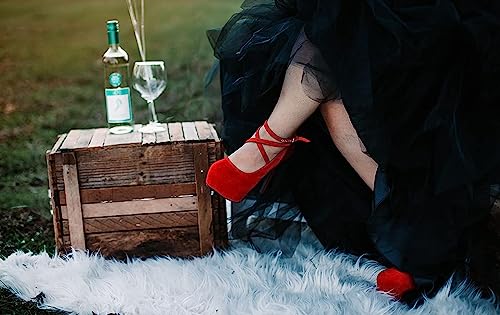 Image of OCHENTA Women's Ankle Strap Platform Pumps, High Heel Dress Shoes, Cross Strap Stiletto Heels for Party, Prom, Wedding, Evening 5.5Inch