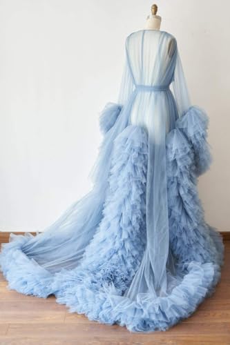 Image of BATHGOWN Sexy Illusion Long Lingerie Tulle Robe Nightgown Bathrobe Sleepwear Bridal Robe Wedding Scarf