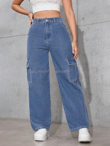 Image of Tagas Women Cargo Jeans | Women,s Cargos-Pants | (Women's) Denim Cargo's Pants || Cargo,s for Woman || Oversized-Jeans for Woman's || Loose Jeans Pant for Woman,s