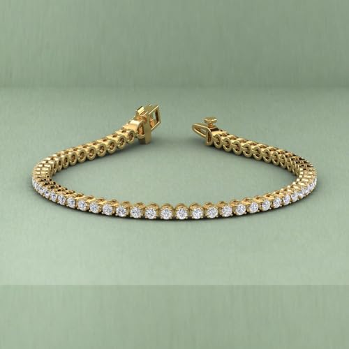 Image of 1 to 6 Carat Prong Set Round Cut Natural Diamond Tennis Bracelet for Women in 14K Gold (7 Inch) (I1-I2 Clarity)