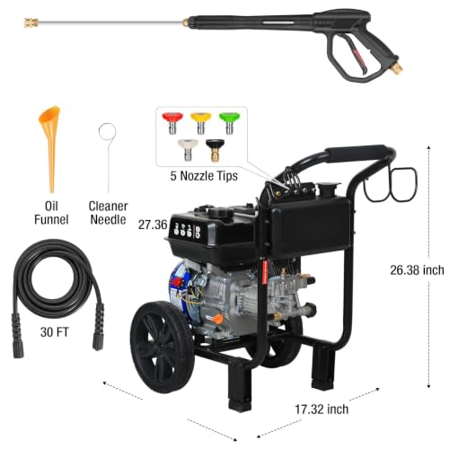 Image of BILT HARD 3500 PSI 2.6 GPM Gas Pressure Washer, 212cc 4-Stroke OHV Engine, Heavy-Duty Power Washer with Spray Gun & Wand, 5 Quick-Connect Nozzle Tips and 30 Ft Steel Braided Hose