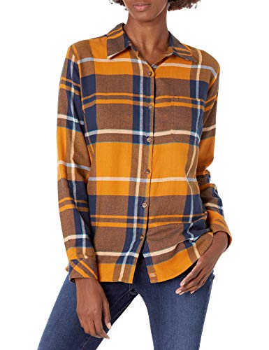 Dickies Women's Size Long-Sleeve Flannel Shirt, Autumn Gold Ink Navy Plaid, 3X-Large Plus