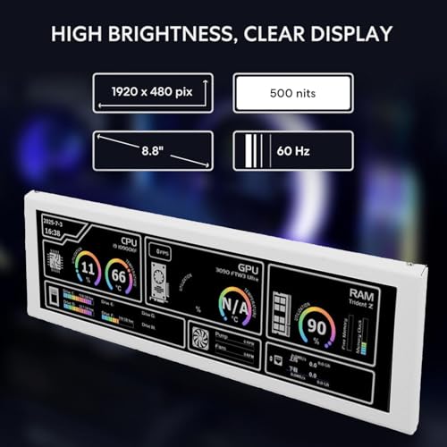 Image of PUSOKEI 8.8 Inch PC Temperature Display, IPS USB C Mini Secondary Screen, PC Sensor Panel Display, CPU GPU RAM FPS HDD Data Temperature Monitor for Wins 10 /11, Pi, Linux (White)