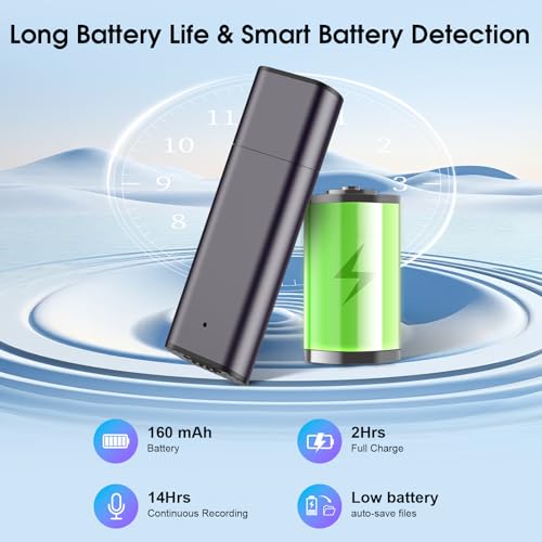 64GB Voice Recorder Digital Voice Activated Recorder USB Recording Device with Noise Reduction Rechargeable 750Hrs Small Pocket Audio Recording Devices for Lectures, Interview, Meeting, Class - Thumbnail 6
