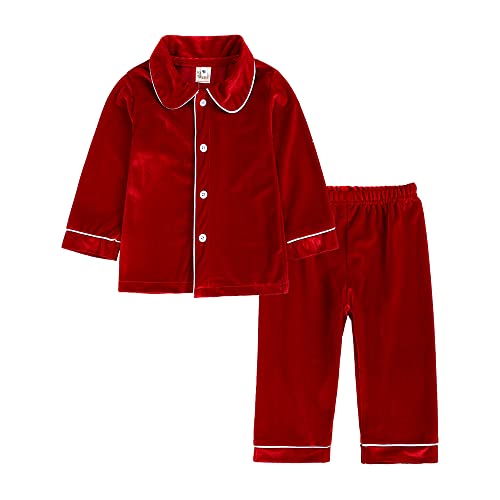 Kids Tales Boys Girls Velvet Pajama Sets Christmas Button Down Tops + Long Pants 2PCS Velour Long Sleeve Outfits