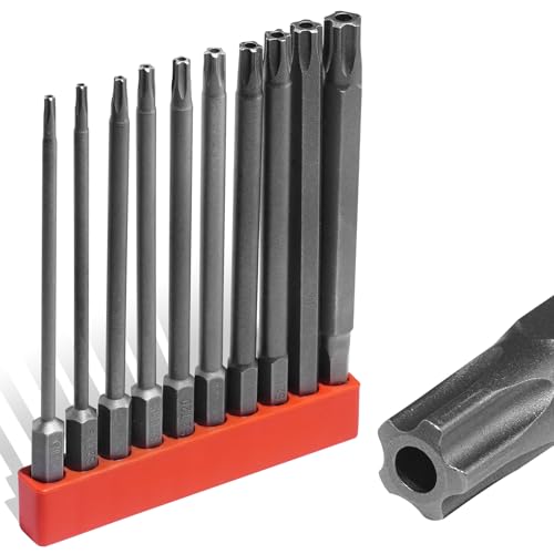 LMXMGRG 10pcs 5 Point Security Torx Bit Set Star Bits Set Screwdriver Magnetic S2 Alloy Steel TT8 TT9 TT10 TT15 TT20 TT25 TT27 TT30 TT40 TT45(100mm)