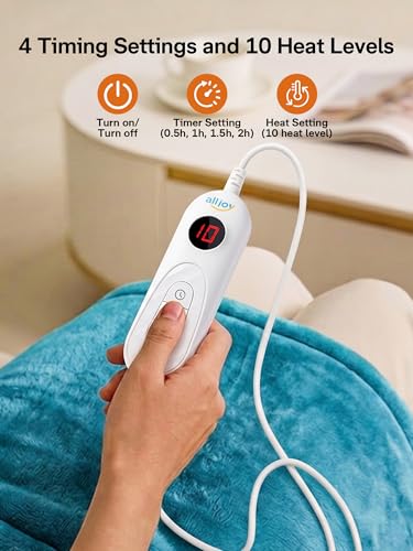 Image of ALLJOY Heating Pad for Back Pain Relief, 24 inchx33 inch Weighted Heating Pad for Neck and Shoulders and Back, Father-s Day Gift-s for Dad, Neck Heating Pad Fast-Heating with 6 Settings, Auto Shut-Off, Green