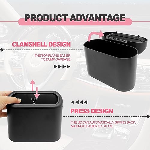 Image of Car Trash Can with Lid Leakproof Mini Vehicle Trash Bin and One Roll Plastic Trash Bag Automotive Garbage Container Bin for Vehicle Home Office (Black)
