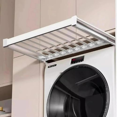 Tendedero extraíble for Armario y lavadero: cajón Organizador de Pantalones Extensible, Estante de aleación de Aluminio Que Ahorra Espacio sobre la Lavadora, Longitud Ajustable.(White,56cm/22inch)