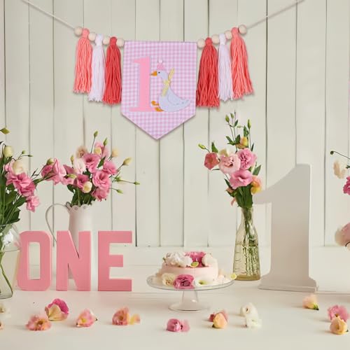 Image of Silly Goose 1st Birthday Highchair Banner - Nature-Inspired Smash Cake Garland for Baby Girl or Boy - Cute Lawn Party Decoration for One Year Old - Reusable Tassel Banner for Chair or Wall