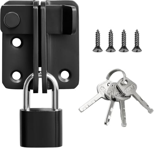 Pestillo de Puerta con Candado, Cerrojo Puerta Corredera Negro de Acero Inoxidable,Cerradura de Seguridad para Puertas,Jardines,Armarios,Ventanas,Perros y Muebles de Exterior,52 x 62 mm