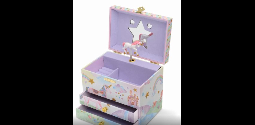 Carillon Portagioie Bambina Con Unicorno - Specchio A Stella, 2 Cassetti Per Gioielli E Ricordi - Foto 11