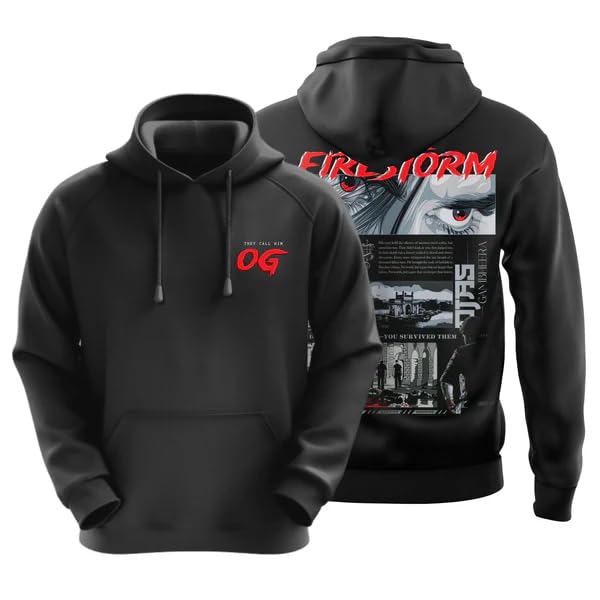 DUDEME : FIRE OG Iconic Black Unisex Hoodie Sweatshirt for Pawan Kalyan Fans 100% Cotton Hooded Neck Regular Fit