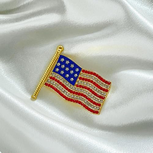 Image of USA Flag Lapel Pin Cute Rhinestone Painting Oil Enamel Brooch Crystal Flagpole Bag Clothes Fashion Jewelry American Flag Badge