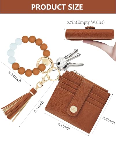 Image of Small Wristlet Wallets for Women Keychain Wristlet Wallet RFID Blocking Key Chain Wallet With Zipper Coin Pocke,2 Id Window(Brown)