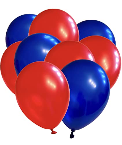 50 globos metálicos, 27 cm, azul y rojo, globos de látex para cumpleaños, cumpleaños infantiles, fiestas, bodas y festivales, adecuados para aire y helio, fabricación de la UE Partyloon