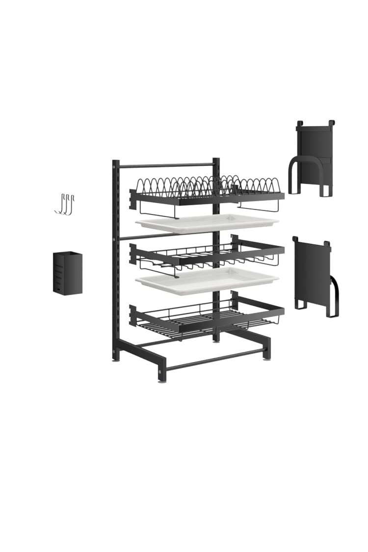 Luchs - Escurreplatos para platos/escurreplatos/estante para secar/especias/soporte para platos/organizador de cocina con rejilla de goteo (3 niveles)