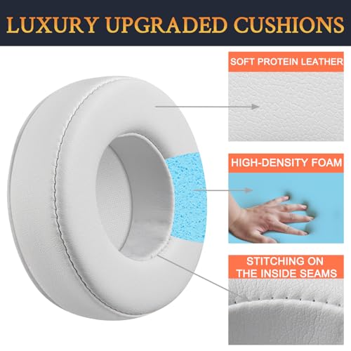 Image of SOULWIT Earpads Replacement for Skullcandy Hesh & Hesh 2 Wireless Over-Ear Headphones, Ear Pads Cushions with Soft Protein Leather, Noise Isolation Foam - White