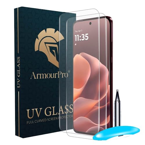 Image of ArmourPro UV Glue Tempered Glass for Motorola Edge 70 Pro Plus, Pack of 2, Curved Screen Protector, 9H Anti Scratch, Edge to Edge Coverage, HD Clarity, Easy UV Installation Kit