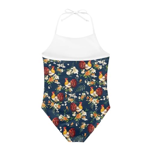 Image of Cute Backless One Piece Swimsuits for Girls Adjustable Halter Strap Bathing Suit Beach Swimwear for Girls