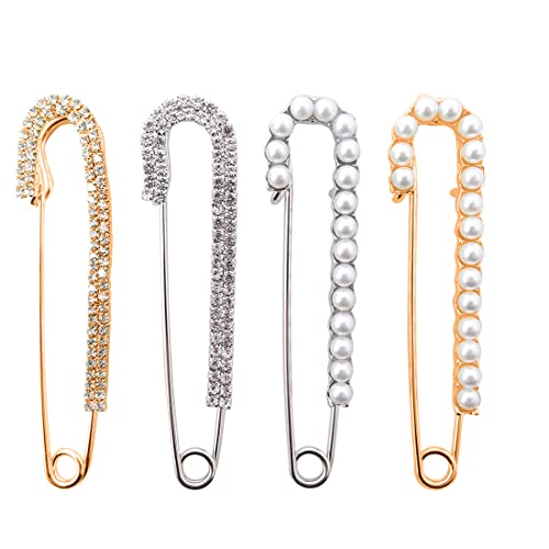 PLABBDPL 4 Piezas de Imperdibles Broches de Mujeres Clips de Chal Suéter de Cristal y Perla, 2 Estilos PLABBDPL 4 Piezas de Imperdibles Broches de Mujeres Clips de Chal Suéter de Cristal y Perla, 2 Estilos