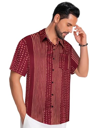 Image of Men Hawaiian Shirt Short Sleeve Summer Beach Button Down Shirts with Pocket