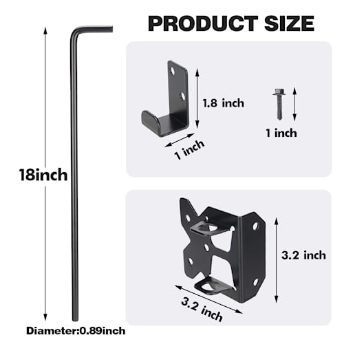 Image of Heavy Duty 18 Inch Cane Bolt, Soild Steel 18'' Gate Drop Rod for Wooden Fence, Gate Stopper Hardware for Wooden Fences Metal Doors-(Black Finish,2 Pcs)