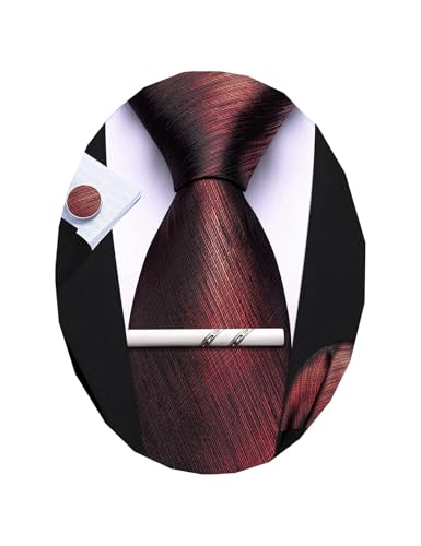 Image of Barry.Wang Striped Men Ties Set Silk Necktie Handkerchief Cufflinks