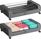HomeCloud Under Bed Storage Solution | Featuring Wheels, Containers and 6.5 Inch High Rolling Shoe Storage with Lid, Ideal for Small Space Organization and Clothes Storage (Grey, Set of 1)