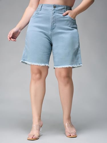 Image of Miss Chase A+ Women's High Rise Clean Regular Stretchable Denim Shorts