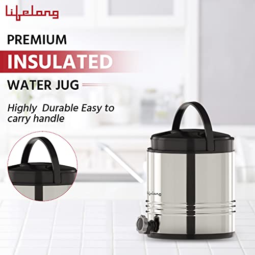 Image of Lifelong 4.5 litres Insulated Stainless Steel Water Jug| Thermos Jug| Hot & Cold | Easy to Carry Handle| Leakproof Tap| Spill-Proof Airtight Lid (LLWMJ45, Silver)
