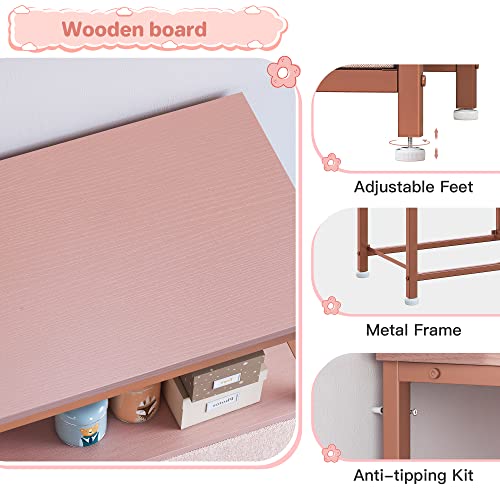 Enhomee Pink Dresser For Bedroom With 7 Drawers And 2 Shelves, Pink Dresser For Girls Bedroom With Wooden Top And Metal Frame, Dressers & Chest Of Drawers For Bedroom, Closets, Nursery, Pink #TOP5