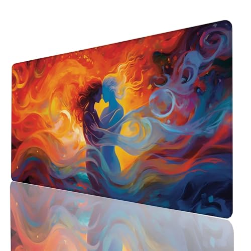 Alfombrilla Ratón XXL 1200x600x3mm Pareja Alfombrilla Escritorio Grande, Mousepad Abstracto con Bordes Cosidos, Desk Pad Impermeable para Oficio Mesa Gaming Protector Escritorio, Regalo GYL-8349