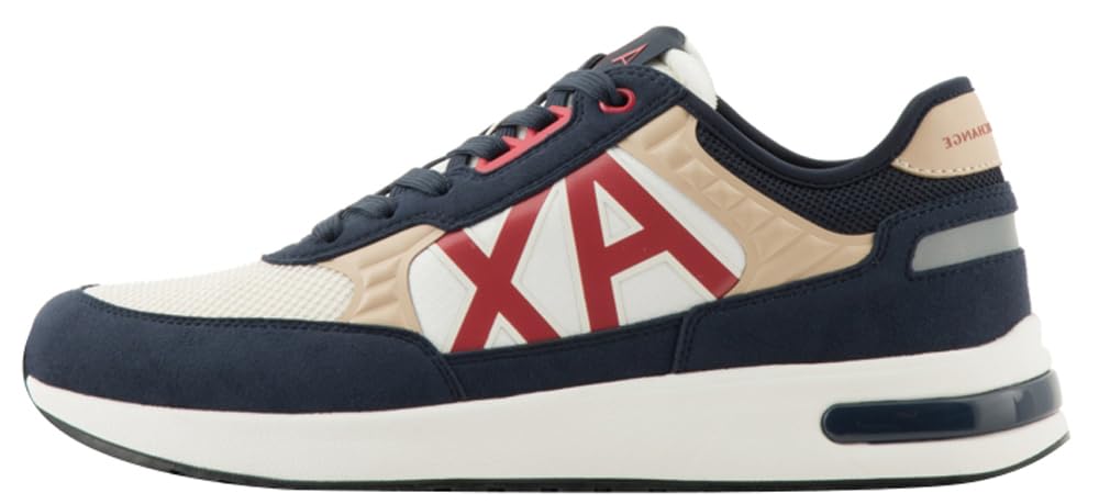 Armani Exchange Men's Dusseldorf Embossed Geometric Motifs Sneaker Lace up Navy+ Safari+ red,45