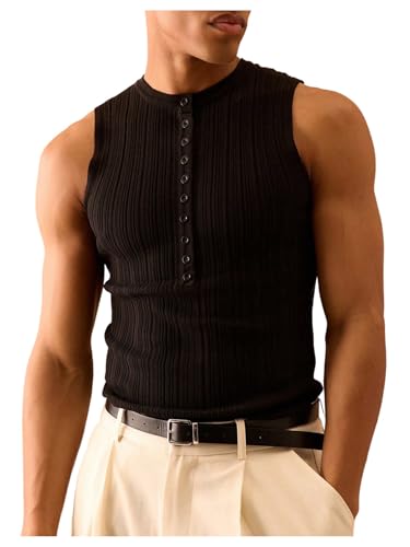 Men's Knitwear Sweater Vest Half Button Crew Neck Knit Tank Top