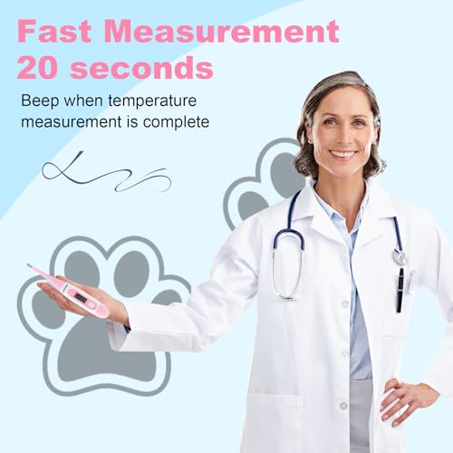 Digital Pet Thermometer for Accurate Fever Detection, Suitable for Cats/Dogs/Horse/Veterinarian, Waterproof Pet Thermometer, Fast and Accurate Measurements in 20 Seconds (Pink) - Image 3