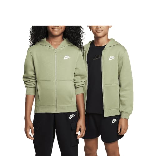 Nike Sportswear Club Fleece Big Kids' Full-Zip Hoodie (FD3004-386, Oil Green/White)