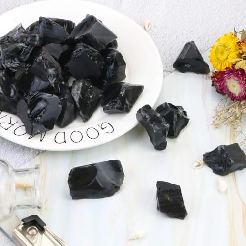 Image of FIREBOOMOON 2lb Rough Black Obsidian Crystal Rocks for Tumbling Knapping