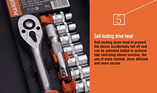 Edward Tools Pro Socket Wrench Set Metric - Heavy Duty Chrome Steel - Ergo Quick Release Ratchet Wrench Drive Handle - Extension Bar (3/8") #TOP6