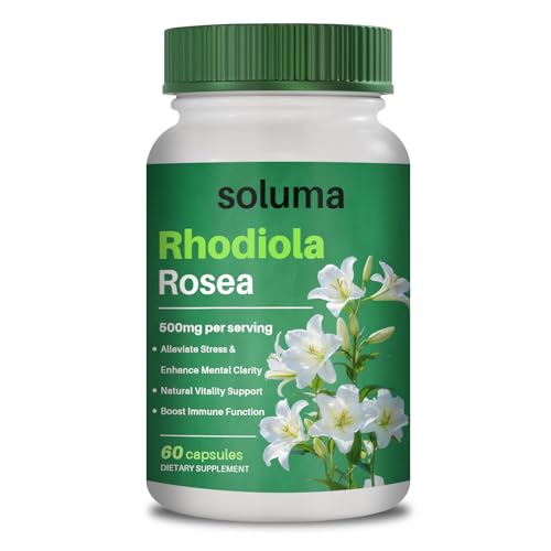 Rhodiola Rosea 500mg Capsules Adaptogen Supplement for Stress Focus & Energy Support Non-GMO 60 Capsules